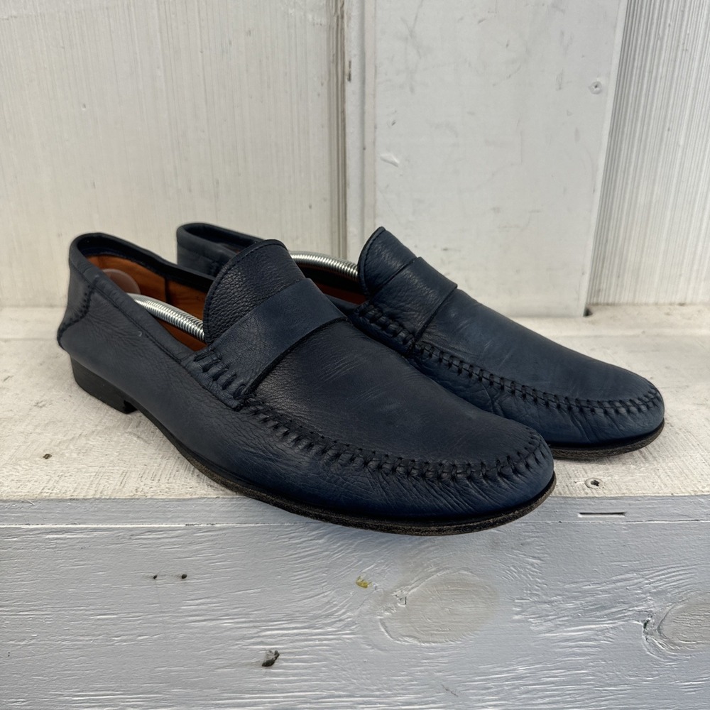 Santoni Paine Loafers Size 11D US Blue Shoes Made In Italy Leather